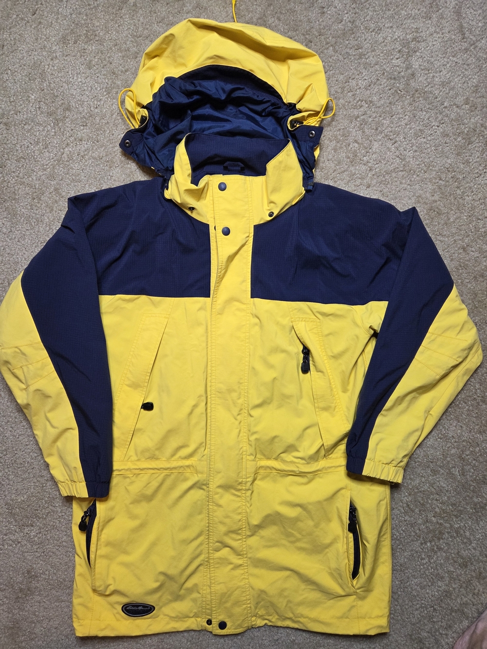 Vintage Eddie Bauer EBTEK Colorblock Rain Mountain Jacket Yellow Blue Small